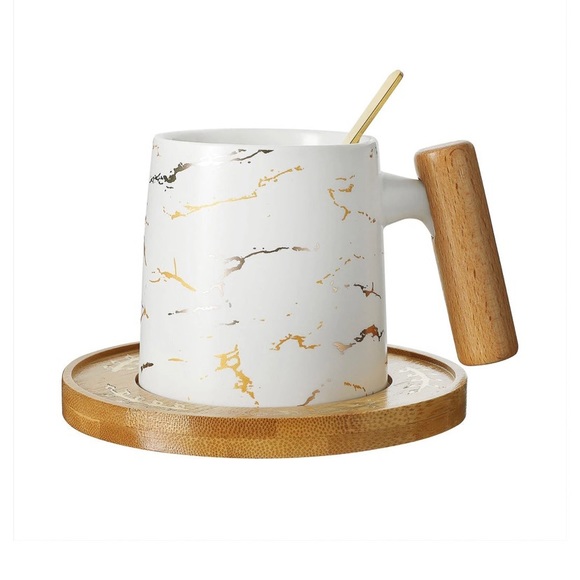 NWT marble strengthened porcelain mugs with spoon and coaster - Picture 3 of 7